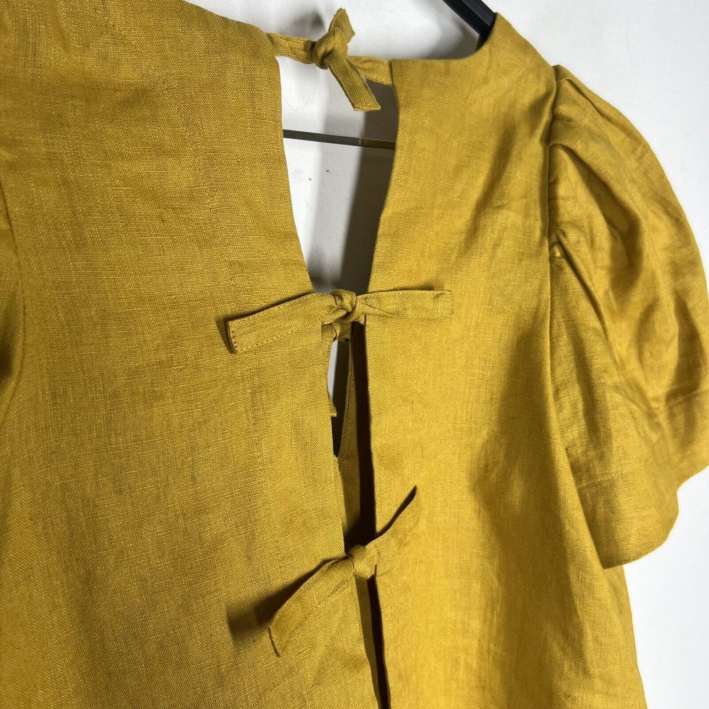 Sea New York Sz 2 Minka Puff Sleeve Linen Top in Saffron Yellow - Picture 4 of 9